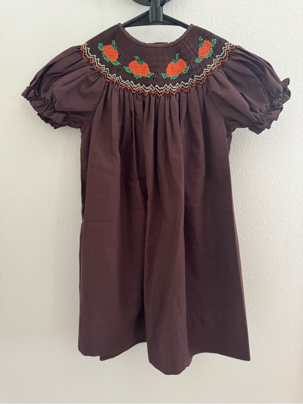 Rosalina Brown Smocked Pumpkin Dress with Puff Sleeves